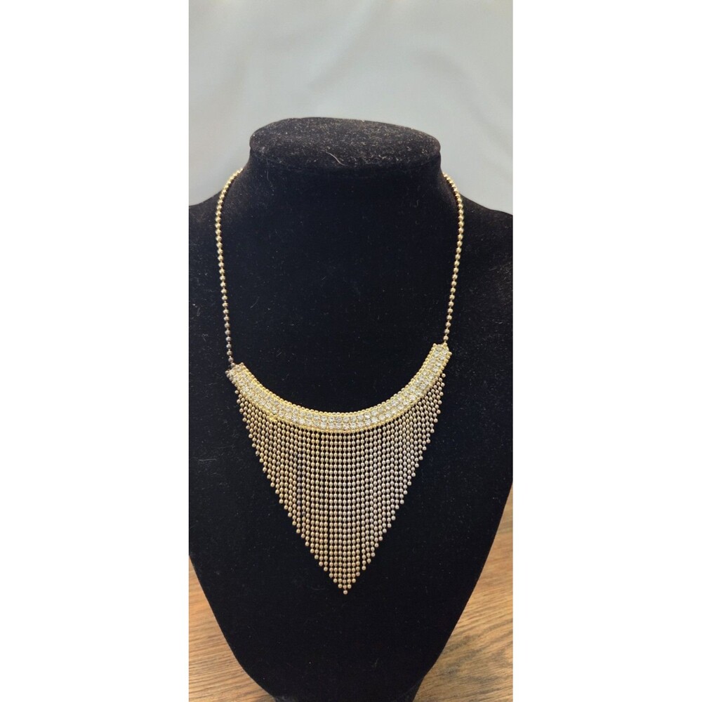 Vintage Clear Rhinestone Waterfall Bib Necklace 15.5" Very Unique Classic